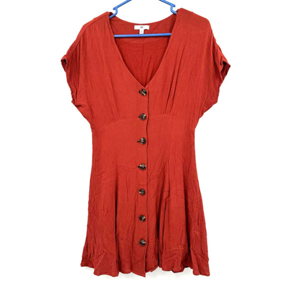 BP.  size small‎ short sleeve button up dress lined red orange